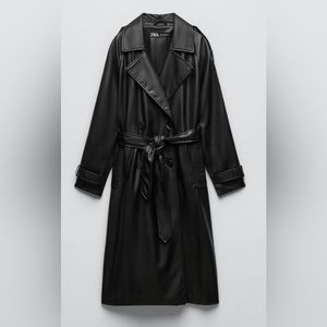Faux leather trench coat